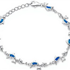 Bling Jewelry Collier Dauphins Opale Bleue Argent Sterling