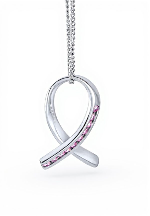 Pendentif émail opale ruban rose cancer du sein Bling