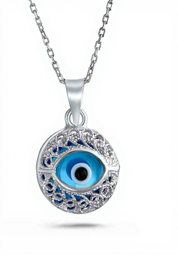 Amulette Nazar Bleu Pendentif Argent Sterling Protection