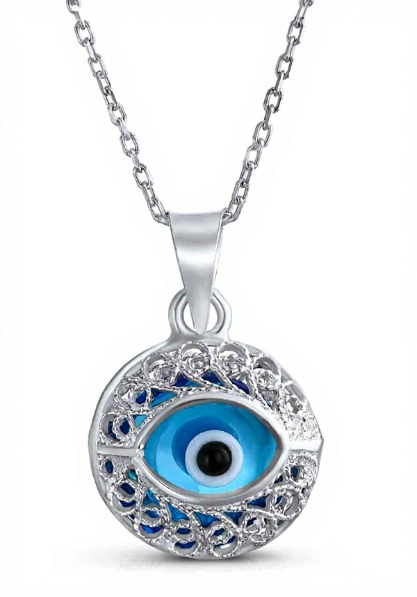 Amulette Nazar Bleu Pendentif Argent Sterling Protection