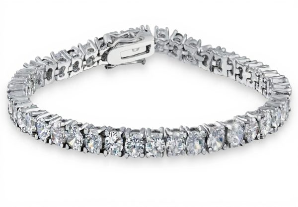 Bling Jewelry 12 Ctw Prong Basket Set Solitaire Round Cubic Zirconia Aaa Cz Tennis Bracelet Pour Femmes Prom Bride Plaqué Argent Simulée Birthstones 7.5 Inch