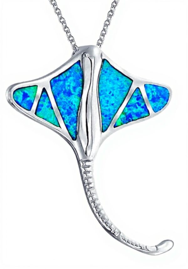 Pendentif raie manta opale bleue argent sterling Bling