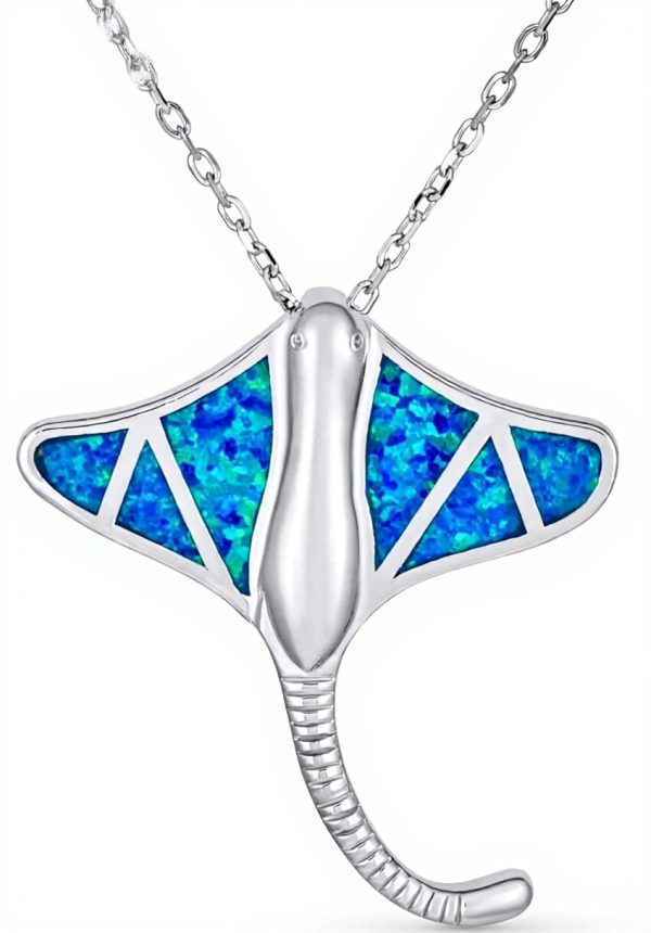 Pendentif raie manta opale bleue argent sterling Bling