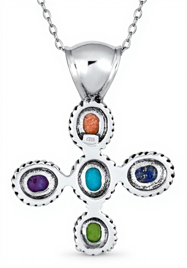 Collier femme argent sterling croix turquoise bijoux