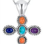 Collier femme argent sterling croix turquoise bijoux