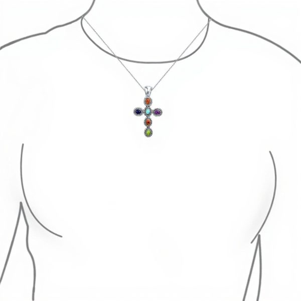 Collier femme argent sterling croix turquoise bijoux