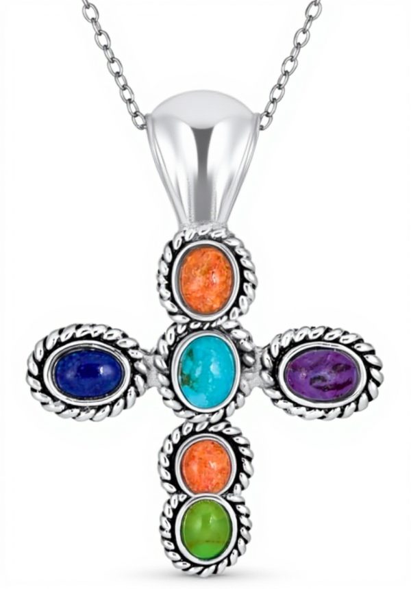 Collier femme argent sterling croix turquoise bijoux