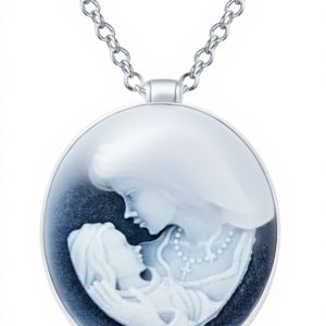 Collier camée victorien argent sterling 925 gravé