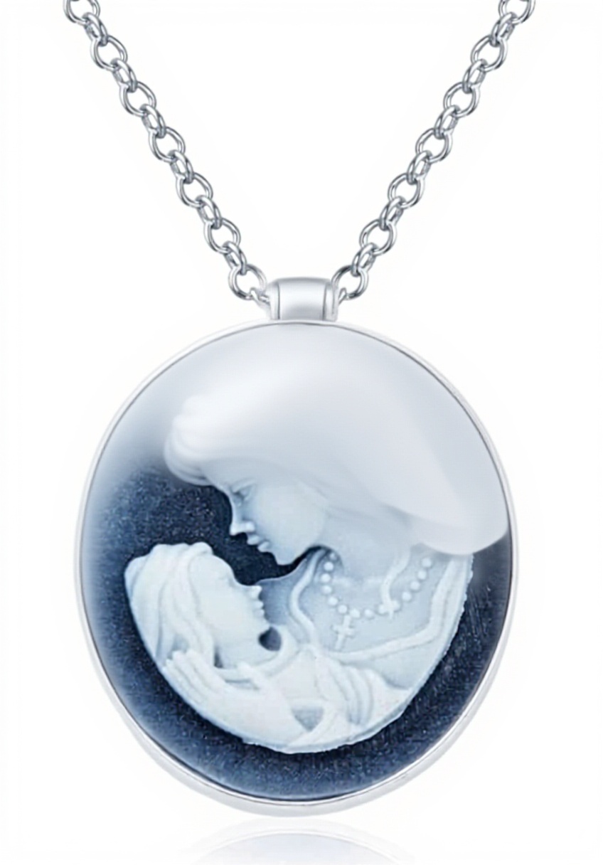 Collier camée victorien argent sterling 925 gravé