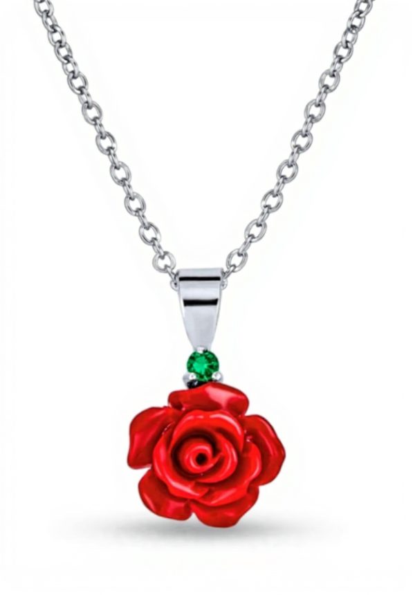 Collier pendentif fleur rose argent sterling Bling Jewelry