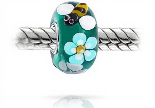 Perle jardin insecte argent sterling verre Murano bracelet