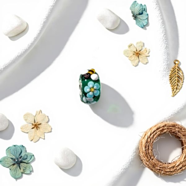 Perle jardin insecte argent sterling verre Murano bracelet