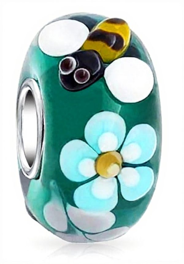 Perle jardin insecte argent sterling verre Murano bracelet