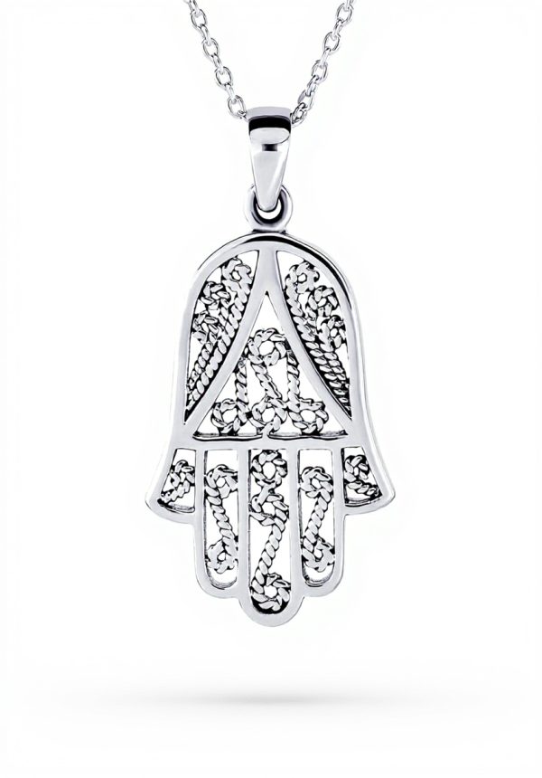 Collier Hamsa Main de Dieu Bling Jewelry Zirconium Bleu
