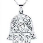 Collier Hamsa Main de Dieu Bling Jewelry Zirconium Bleu