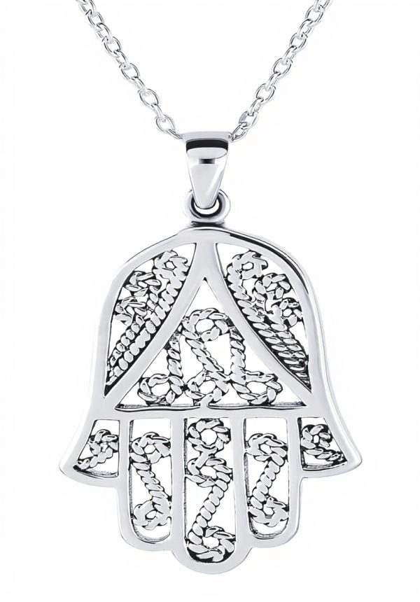 Collier Hamsa Main de Dieu Bling Jewelry Zirconium Bleu