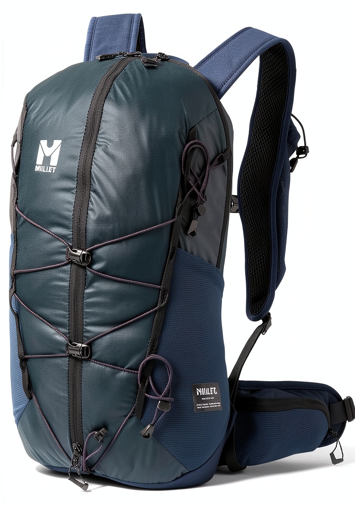 Sac à dos Millet noir posé sur un rocher en montagne lors d'une randonnée